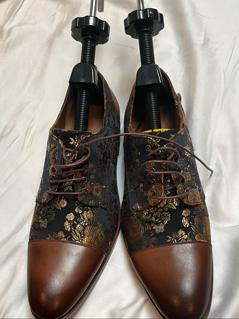Taft Black and Brown Floral Brogue Cap-Toe Oxfords